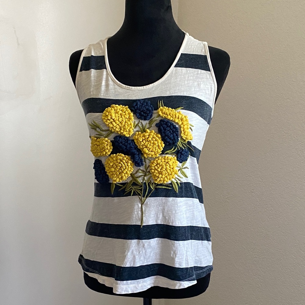 Pilcro Striped Tank with Yellow and Navy Floral Design